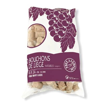 Sachet de 100 Bouchons en liège 45 x 24 mm - Liège Naturel cat.1 - pour les Vins de Garde Longue