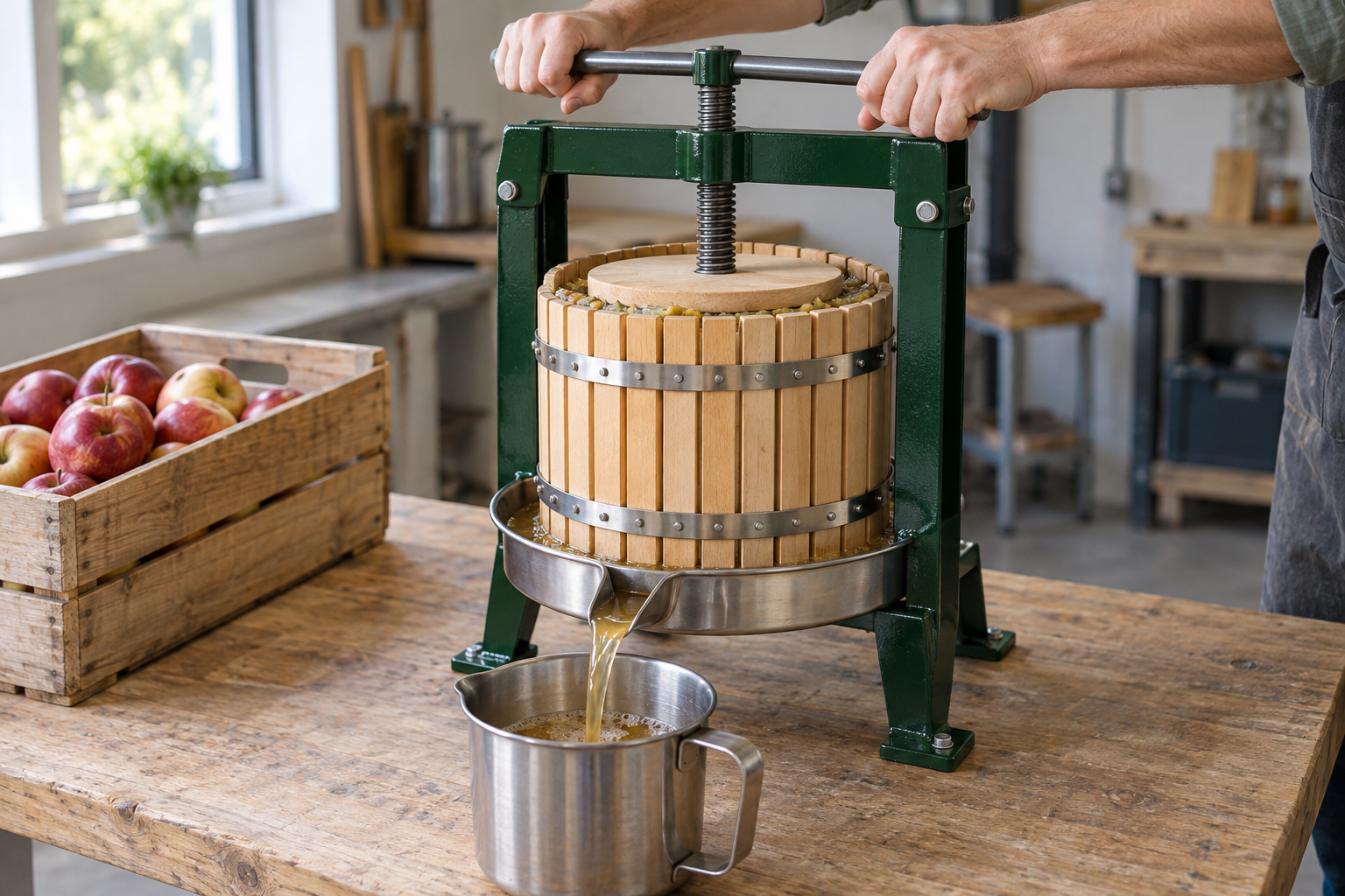 Pressage des pommes pour pr�parer un cidre maison