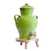 Vinaigrier Vert Grès Naturel - 2,5L - Tabouret en Bois