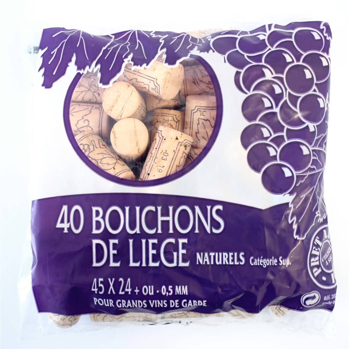 40 Bouchons en liège 45 x 24 mm - Liège Naturel supérieur - pour Vins de  Garde