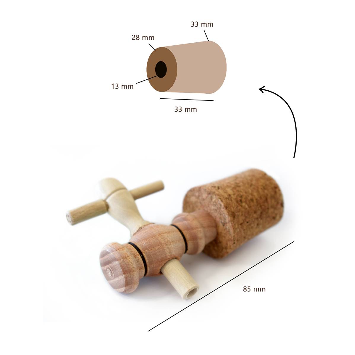 Robinet 3 Pouces - pour Vinaigriers - Bois de frêne Français du