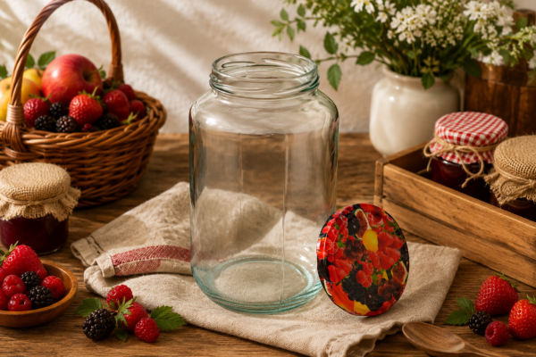 Bocal en verre 1,7 L – fruits en sirop et confiture – couvercle décor fruits TO82