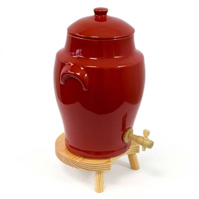 Vinaigrier Rouge Flamboyant en Grès - 4 litres avec son Tabouret en Bois