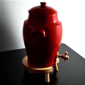 Vinaigrier Rouge Flamboyant en Grès - 4 litres avec son Tabouret en Bois