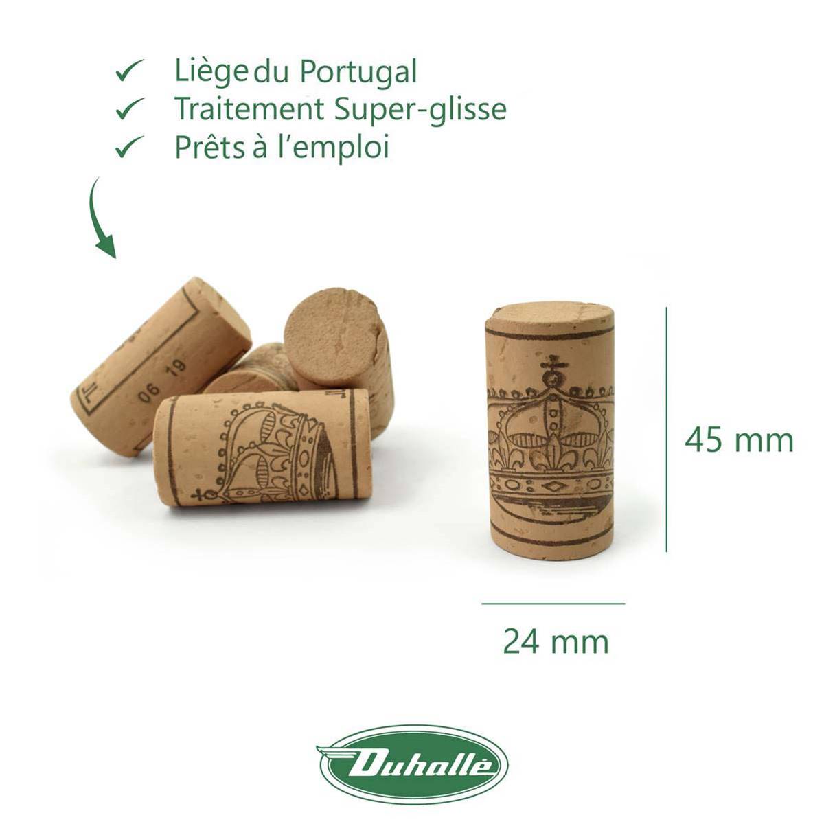 Bouchon de liège Qualité 1, 2 ou 3 - 100% Naturel, 45 x 24 mm,  personnalisable, sac de 1000