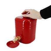 Vinaigrier Design Emile Henry Rouge Flamboyant - 2,5 Litres avec Robinet Bois et Coupelle en Céramique