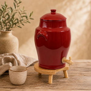 Vinaigrier Rouge Flamboyant en Gr�s - 4 litres avec son Tabouret en Bois